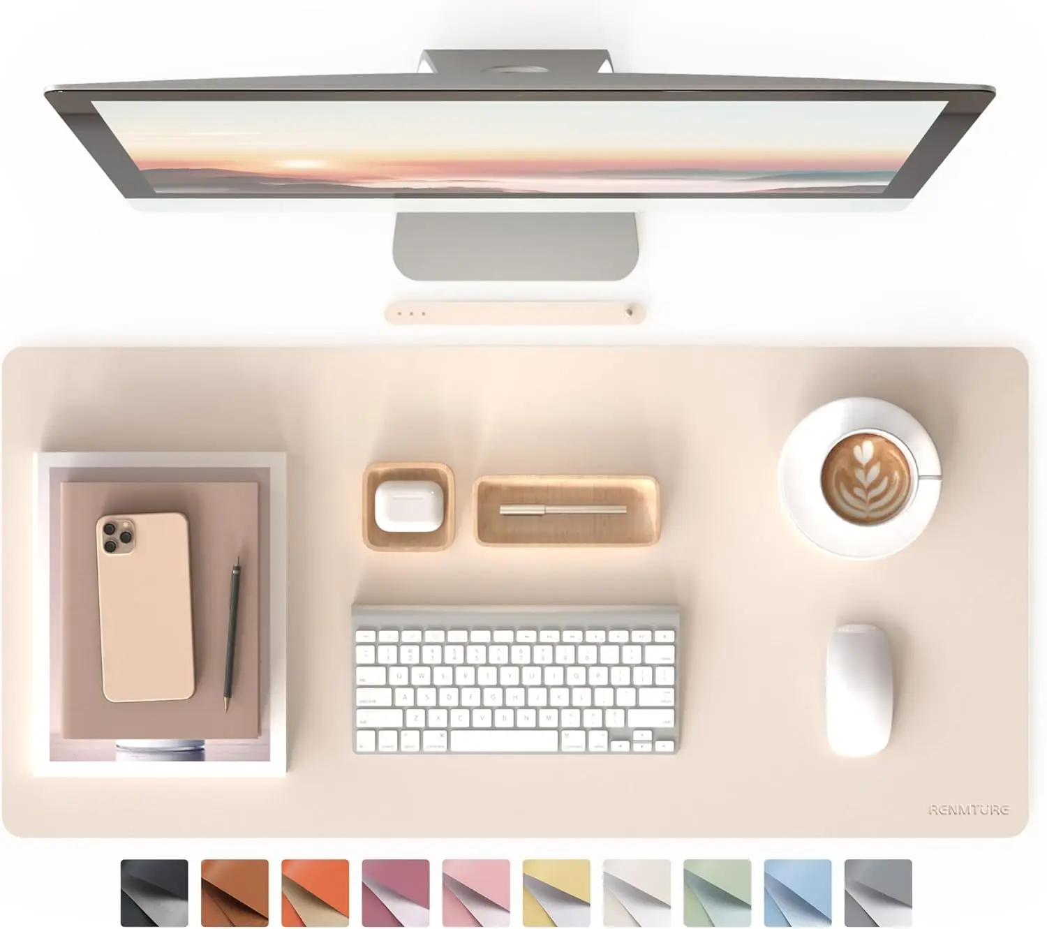 Zenith Beige Faux Leather Desk Pad